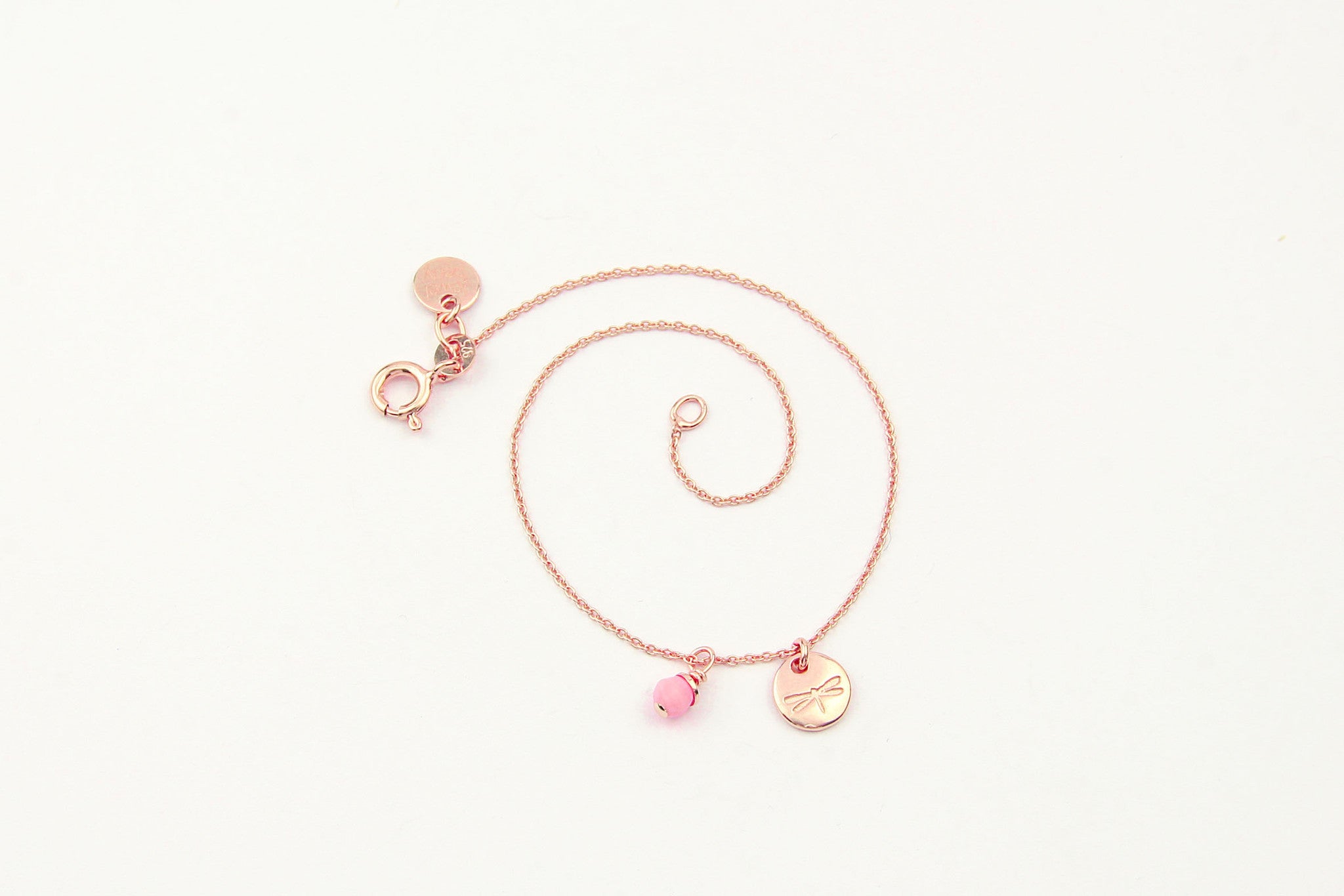 jewelberry armband bracelet dragonfly token rose gold plated sterling silver fine jewelry handmade with love fairtrade anchor chain
